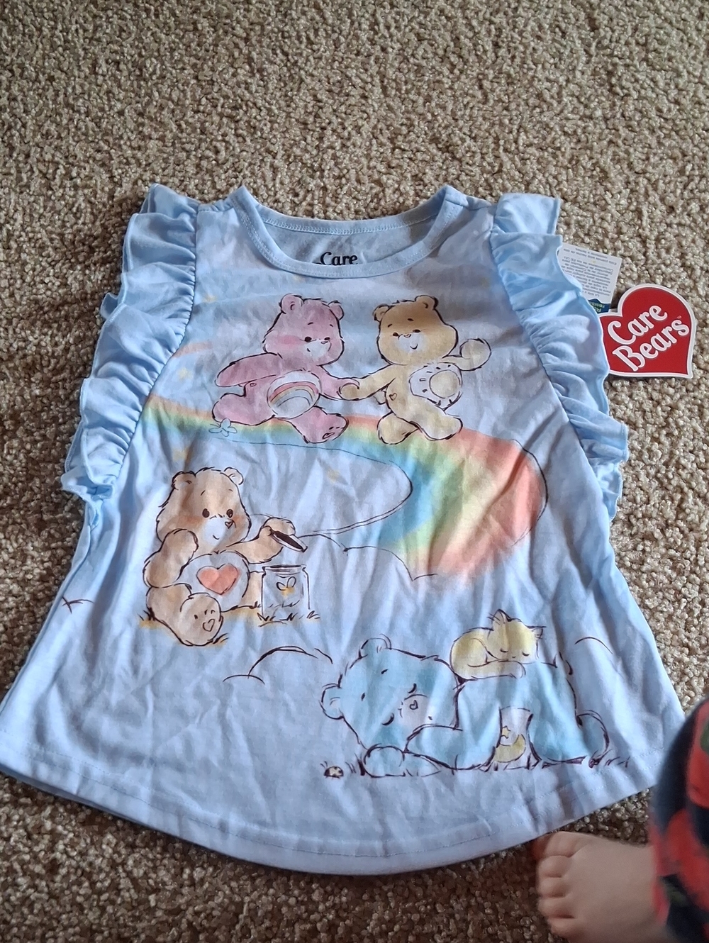 Care Bears 2T Light Blue Ruffle Sleeve Night Gown Shirt with Rainbow Graphic PJ